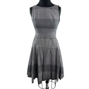 TS Taking Shape Black White A-Line Dress Polka Dots Boat Neck Back Zip Size 8